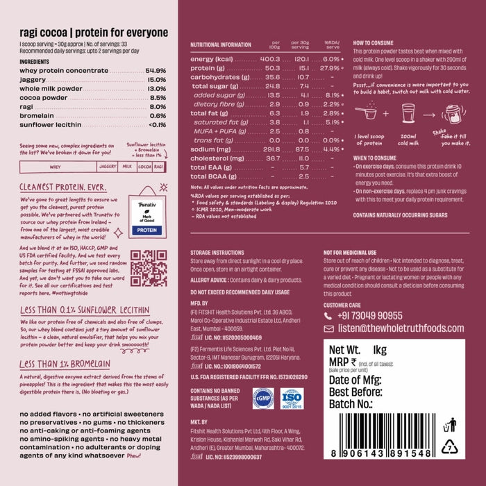 the whole truth Ragi Cocoa 15 g Protein Powder - Pack of 1 KG