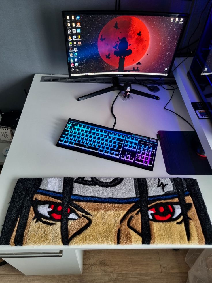 Handmade Itachi anime tufted keyboard rug for desk and gaming setups
5000 GSM hand-tufted cut-pile wool texture of Itachi anime keyboard rug
Itachi anime tufted keyboard rug made from 100% New Zealand wool