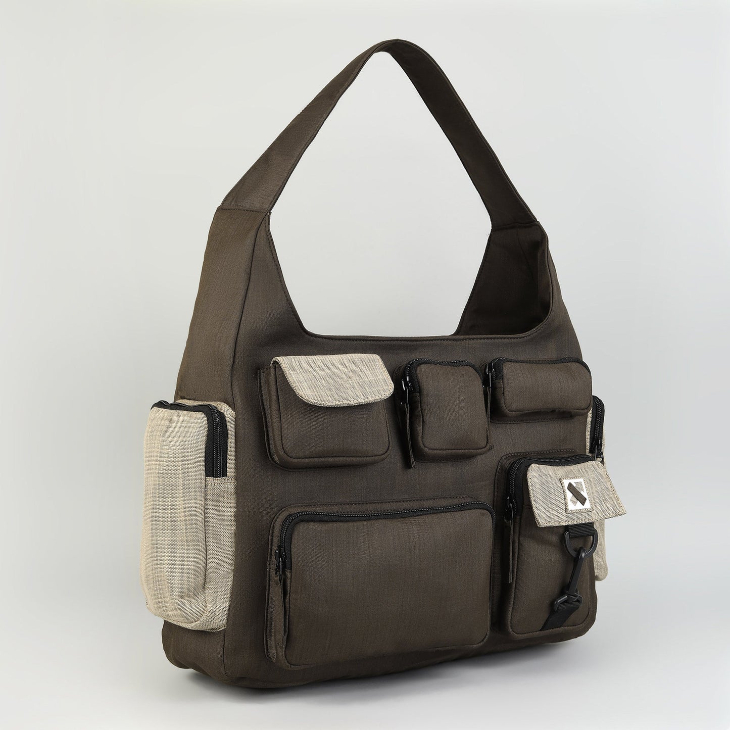 POCKET CLUSTER HOBO BAG - Brown