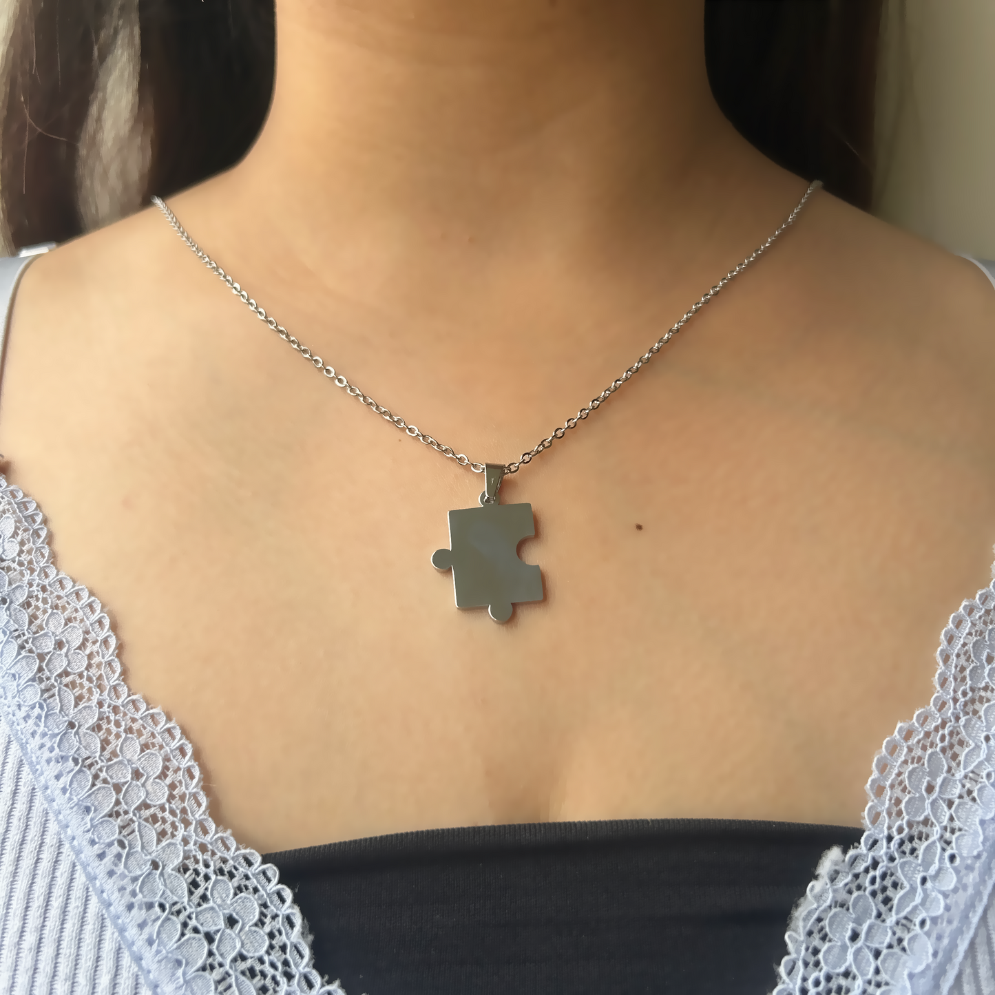 PERSONALISED PUZZLE NECKLACE SET OF 2 - 18K WHITE/GOLD-PLATED