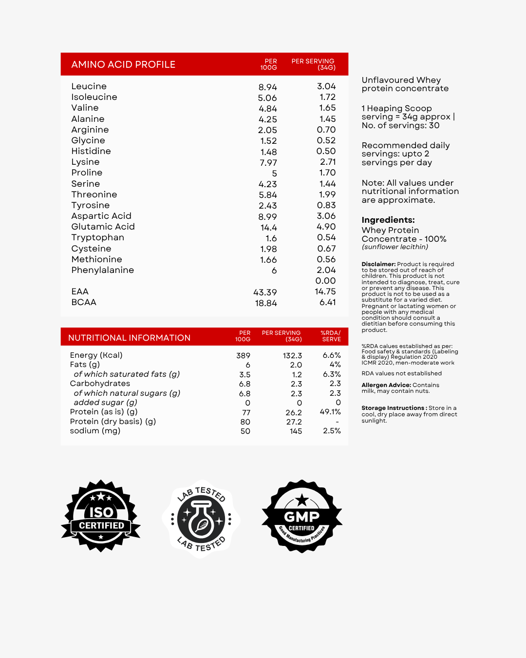 Whey Protein Concentrate – 100% Grass-Fed, No Sweeteners