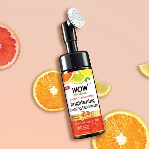 Wow skincare Vitamin C & Niacinamide Brightening Foaming Face Wash - 150 ML (With built-in face brush) / Pack Of 1