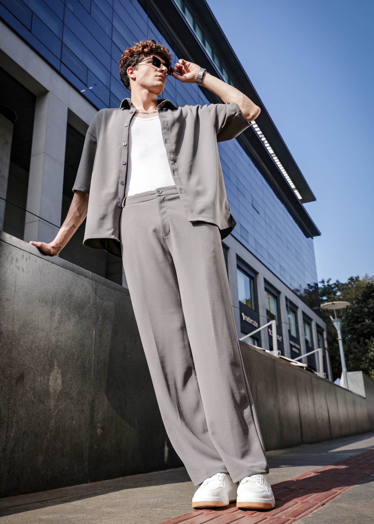 Solid Cotton Blend Oversized Co-ord Set Lunar