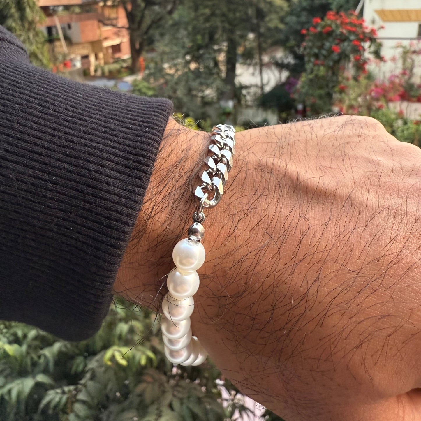 PEARL HALF & HALF BRACELET (SILVER)