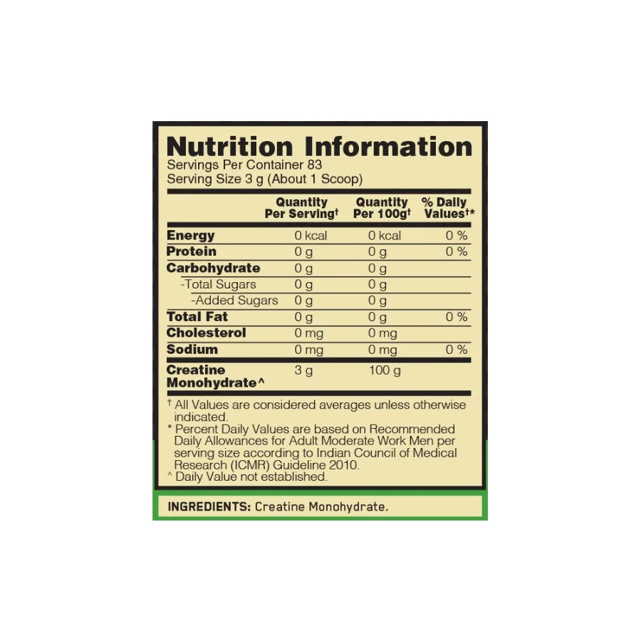 Optimum Nutrition (ON) Micronized Creatine Monohydrate Powder - 250 gm (0.55 Lb)