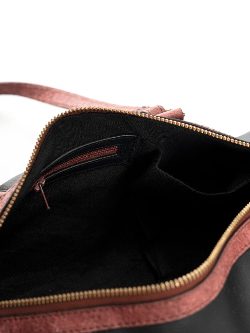 Salacia Vegan Leather Bowler Bag – Black & Madder Red