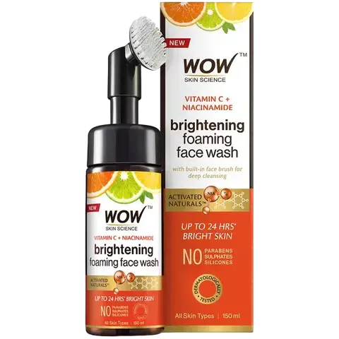 Wow skincare Vitamin C & Niacinamide Brightening Foaming Face Wash - 150 ML (With built-in face brush) / Pack Of 1