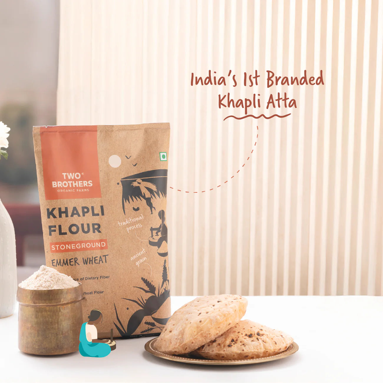 Khapli Wheat Atta (Emmer Wheat Flour) Atta Stone Ground | Two Brothers Organic Farms