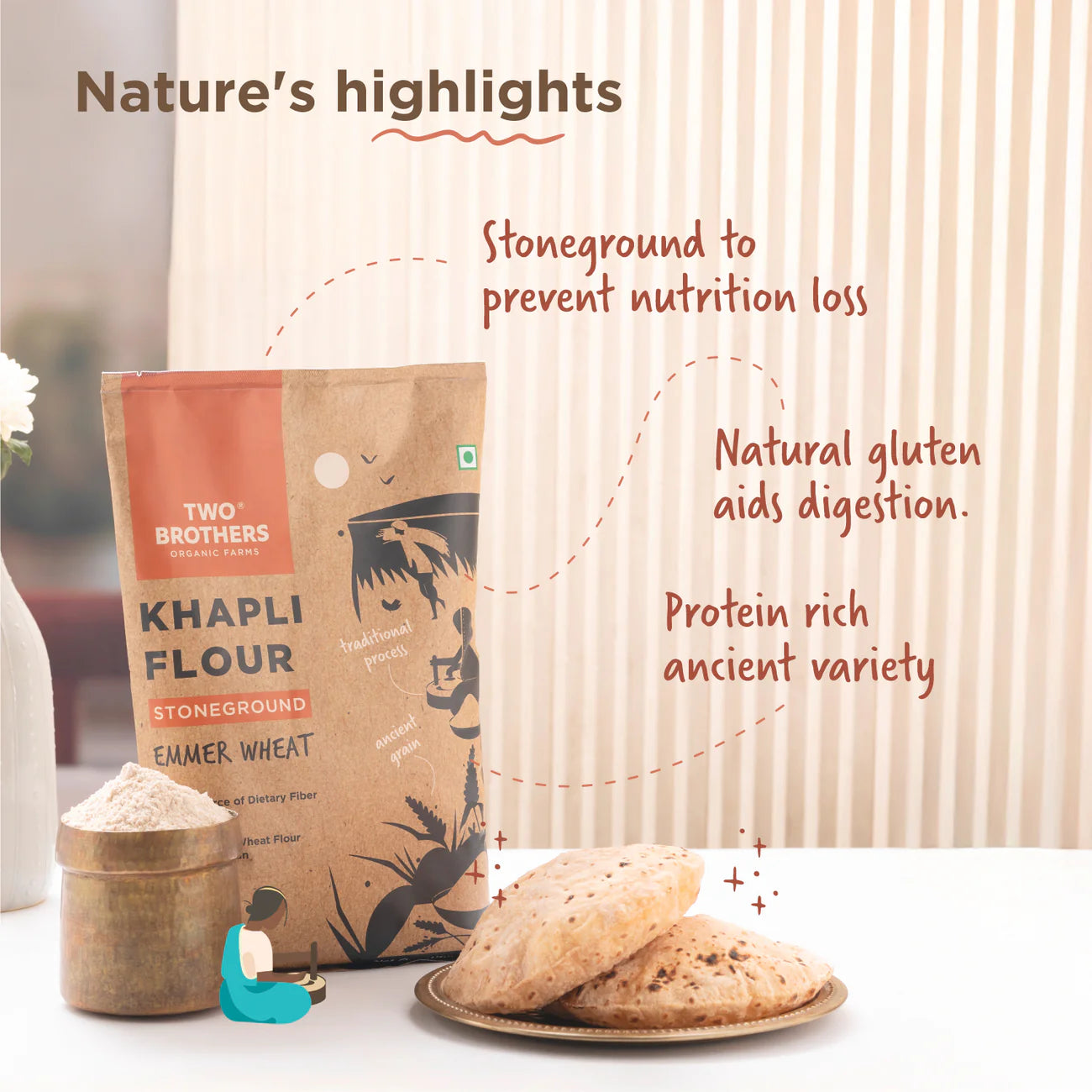 Khapli Wheat Atta (Emmer Wheat Flour) Atta Stone Ground | Two Brothers Organic Farms