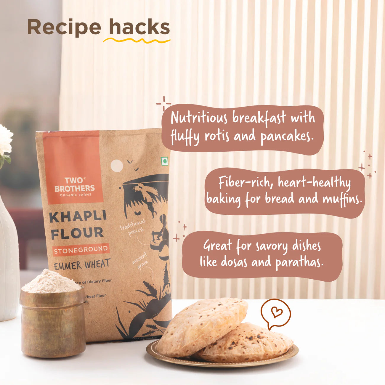 Khapli Wheat Atta (Emmer Wheat Flour) Atta Stone Ground | Two Brothers Organic Farms