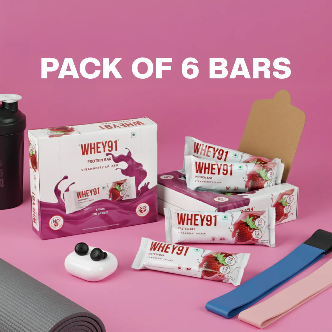 Whey91 Strawberry Splash Protein Bars - 20g Protein 7.2g Fibre (Pack of 6 bars)
