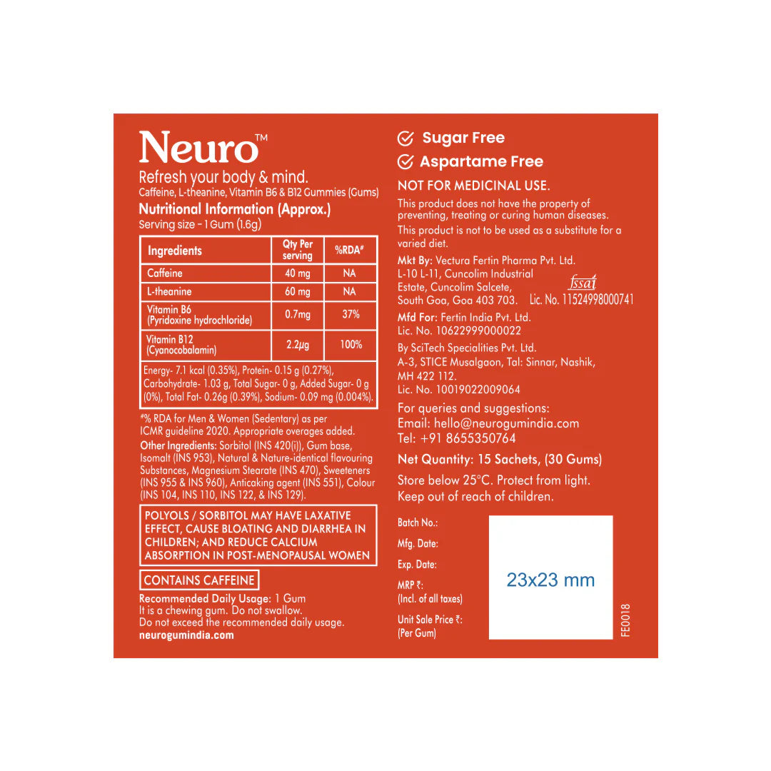 NeuroGum Energy Caffeine Gums - Cinnamon (30 Pieces: 15 X 2 gum sachets)