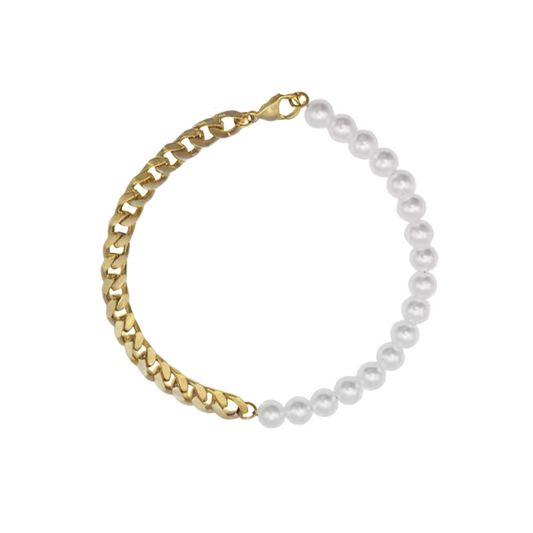 PEARL HALF & HALF BRACELET (GOLD)