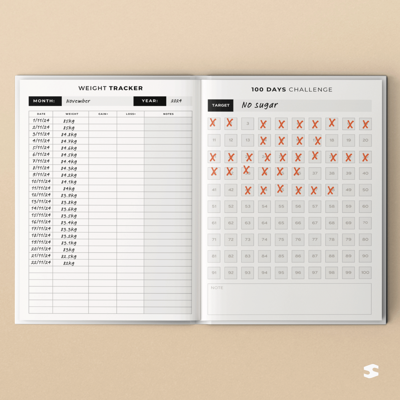 Fitness & Diet Planner, Gym Log Book & Food Journal - Workout Journal, Habit Tracker, Undated Daily Fitness Diary for Men & Women