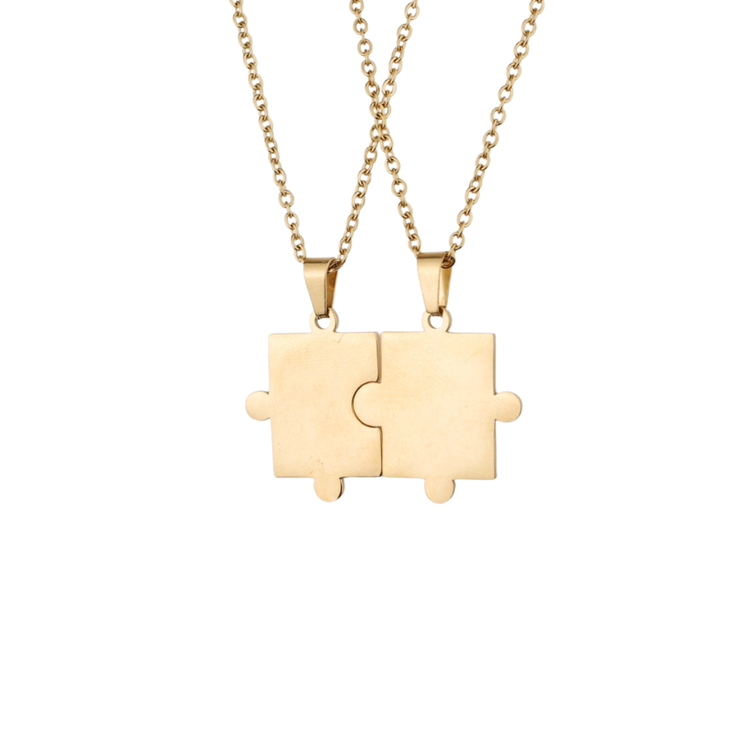 PERSONALISED PUZZLE NECKLACE SET OF 2 - 18K WHITE/GOLD-PLATED