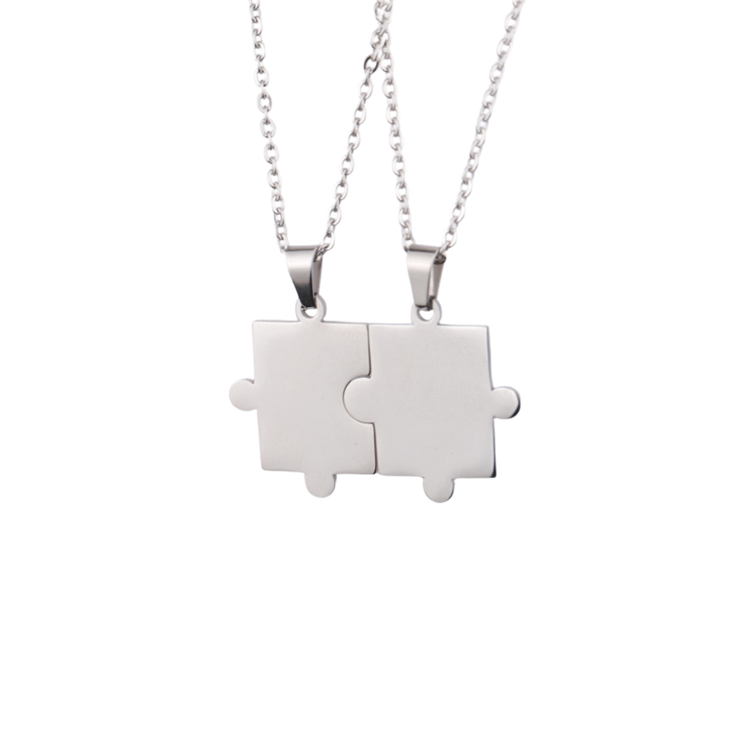 PERSONALISED PUZZLE NECKLACE SET OF 2 - 18K WHITE/GOLD-PLATED