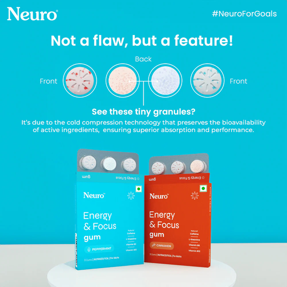 NeuroGum Energy Caffeine Gums - Cinnamon (30 Pieces: 15 X 2 gum sachets)