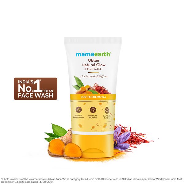 Mamaearth Ubtan Natural Glow Face Wash with Turmeric & Saffron for Tan Removal – 150 ml