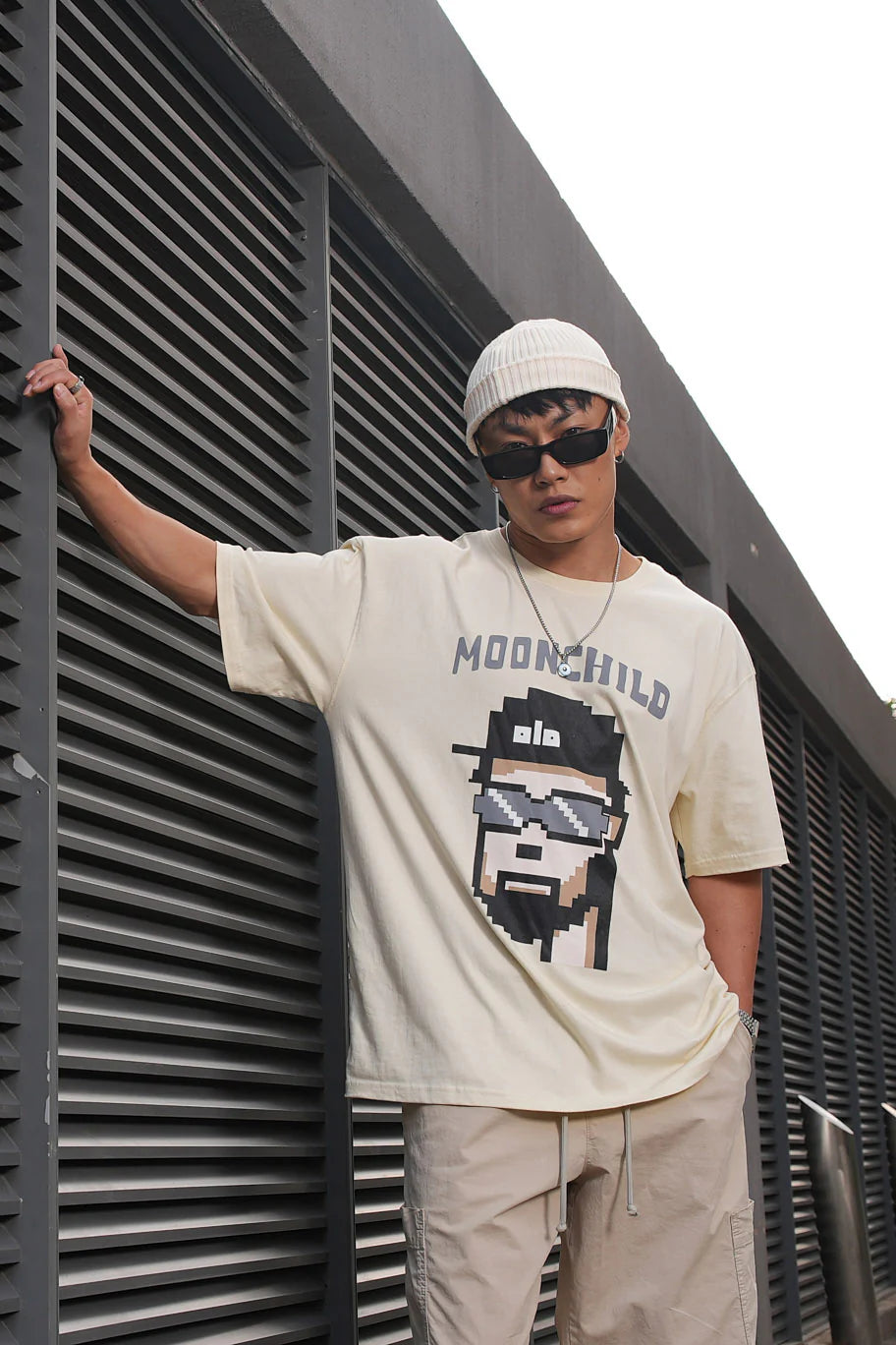 Moonchild Pixel Art Oversized Off-White T-shirt