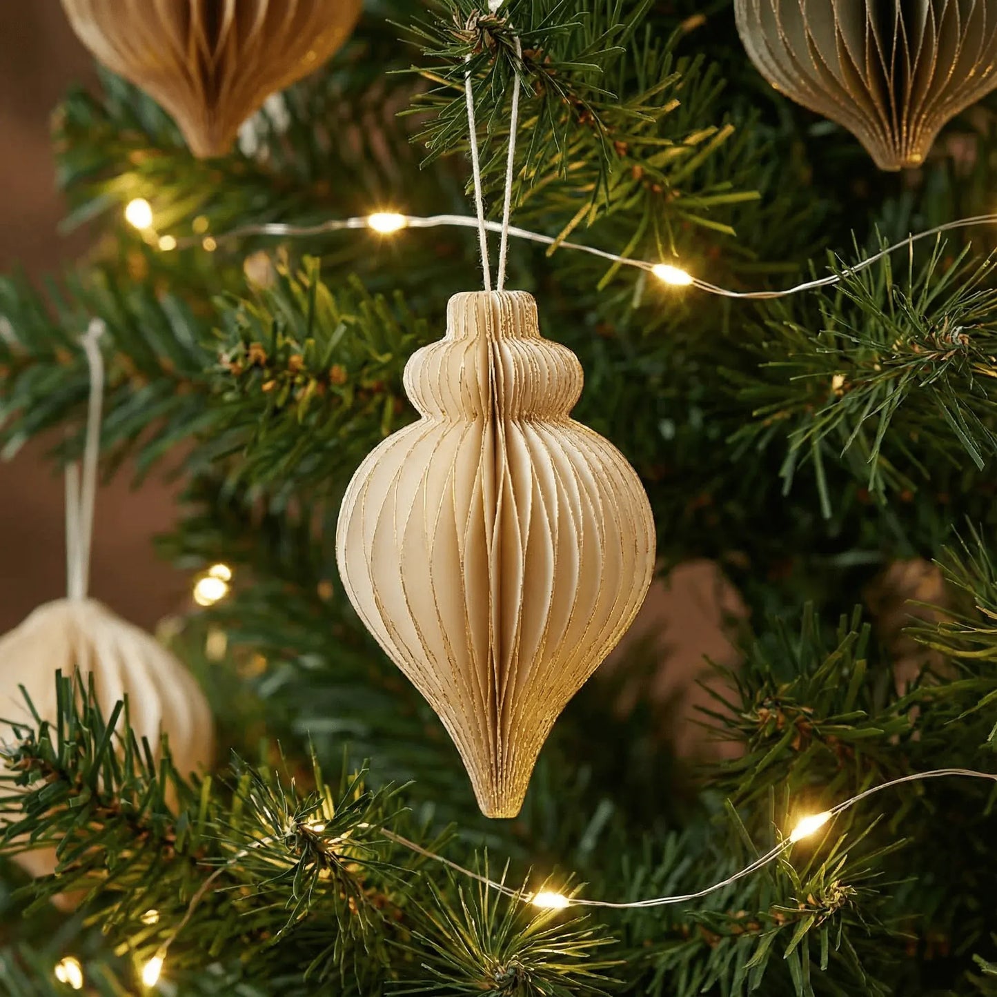 Off-White & Gold Glitter Christmas Ornaments