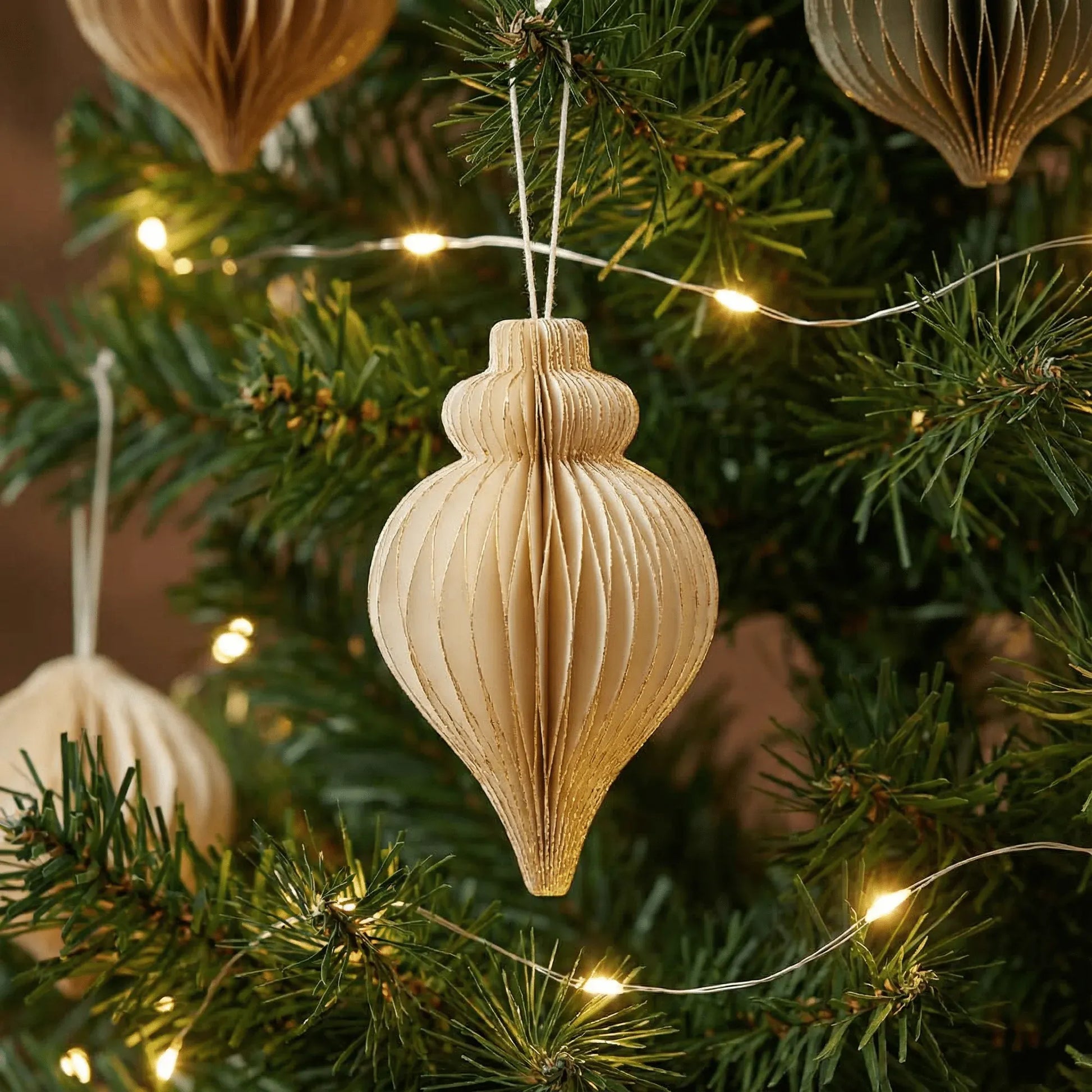 Off-White & Gold Glitter Christmas Ornaments