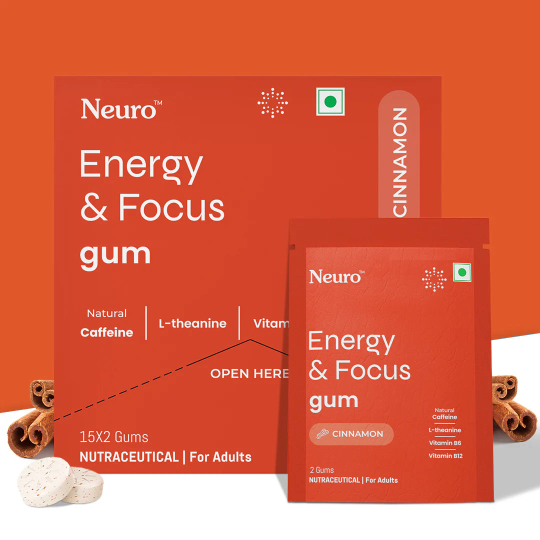 NeuroGum Energy Caffeine Gums - Cinnamon (30 Pieces: 15 X 2 gum sachets)