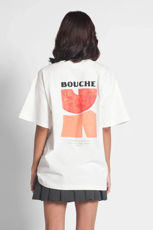 Bouche Print Oversized White T-shirt