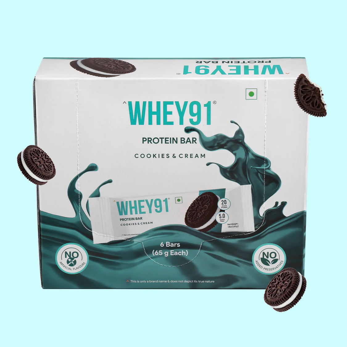 Whey91 Cookies & Cream Protein Bar, 20g Protein & 5g Fibre (Pack of 6 bars)