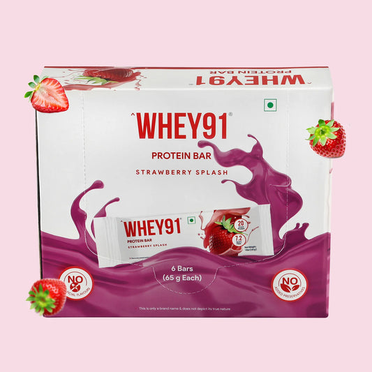 Whey91 Strawberry Splash Protein Bars - 20g Protein 7.2g Fibre (Pack of 6 bars)