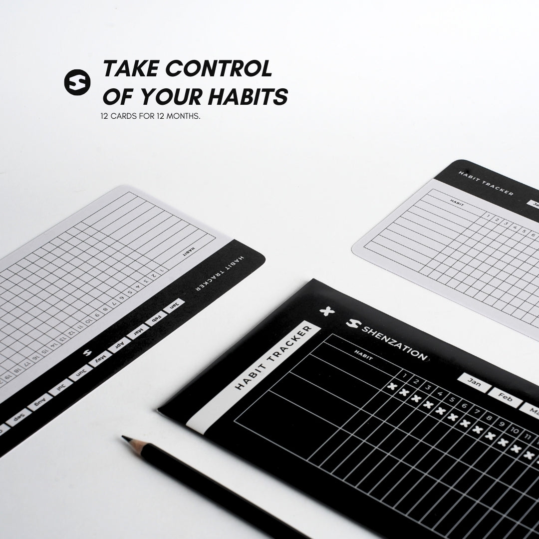 Habit Tracker Cards - 12 Month Pack - Daily & Monthly Goal Board & Productivity Journal