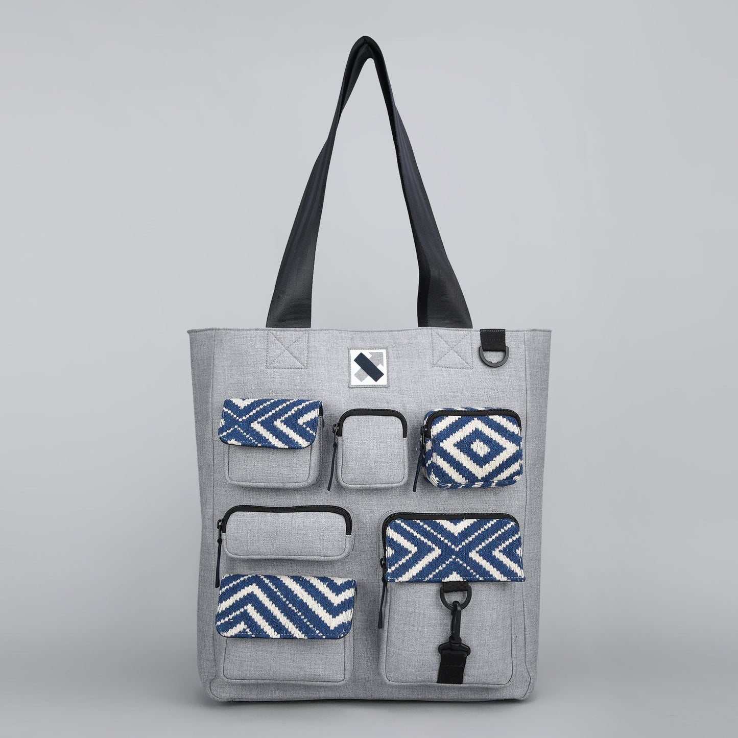 POCKET CLUSTER LAPTOP TOTE - Grey
