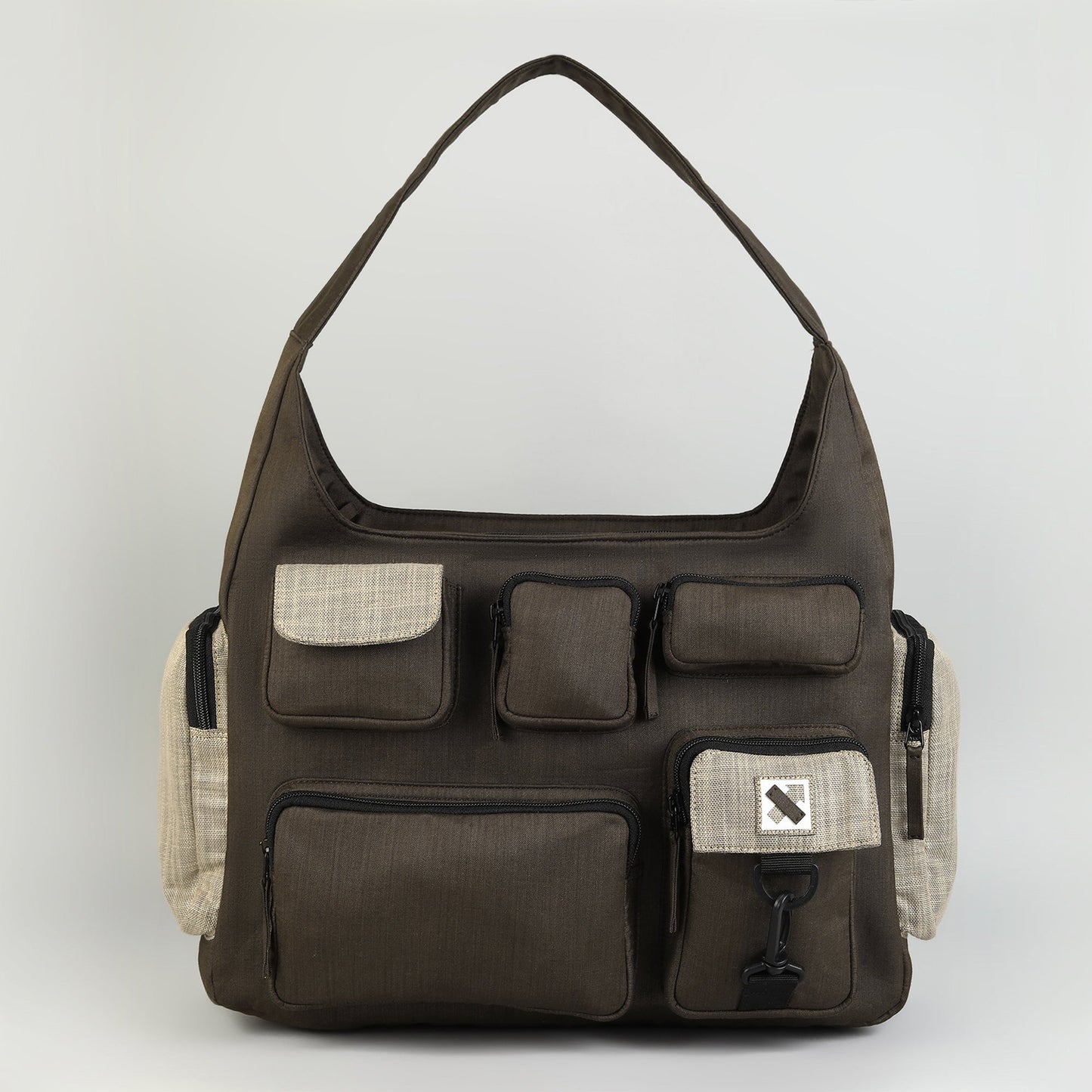 POCKET CLUSTER HOBO BAG - Brown