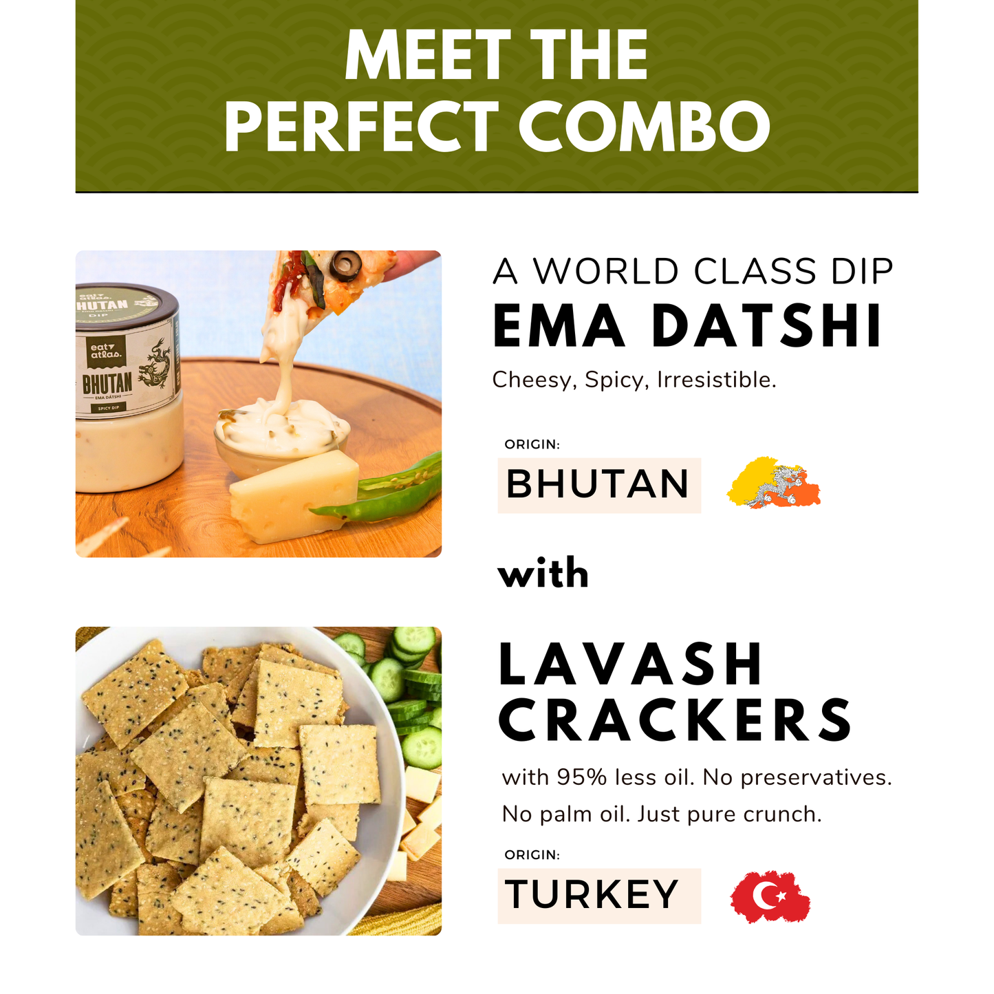 Bhutan's Ema Datshi (Cheesy + Spicy) Gourmet Dip With Baked Lavash Chips (Combo)