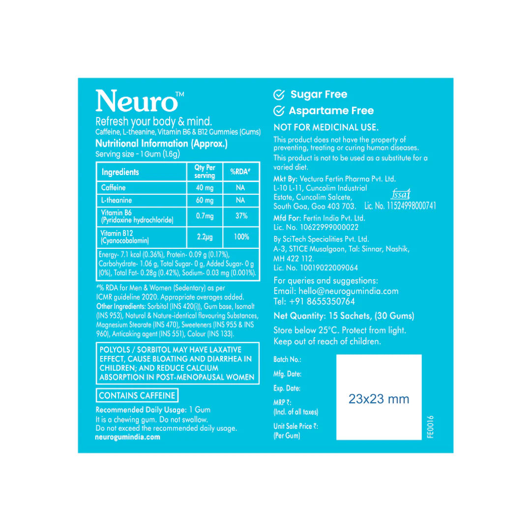 NeuroGum Energy Caffeine Gums - Cinnamon (30 Pieces: 15 X 2 gum sachets)