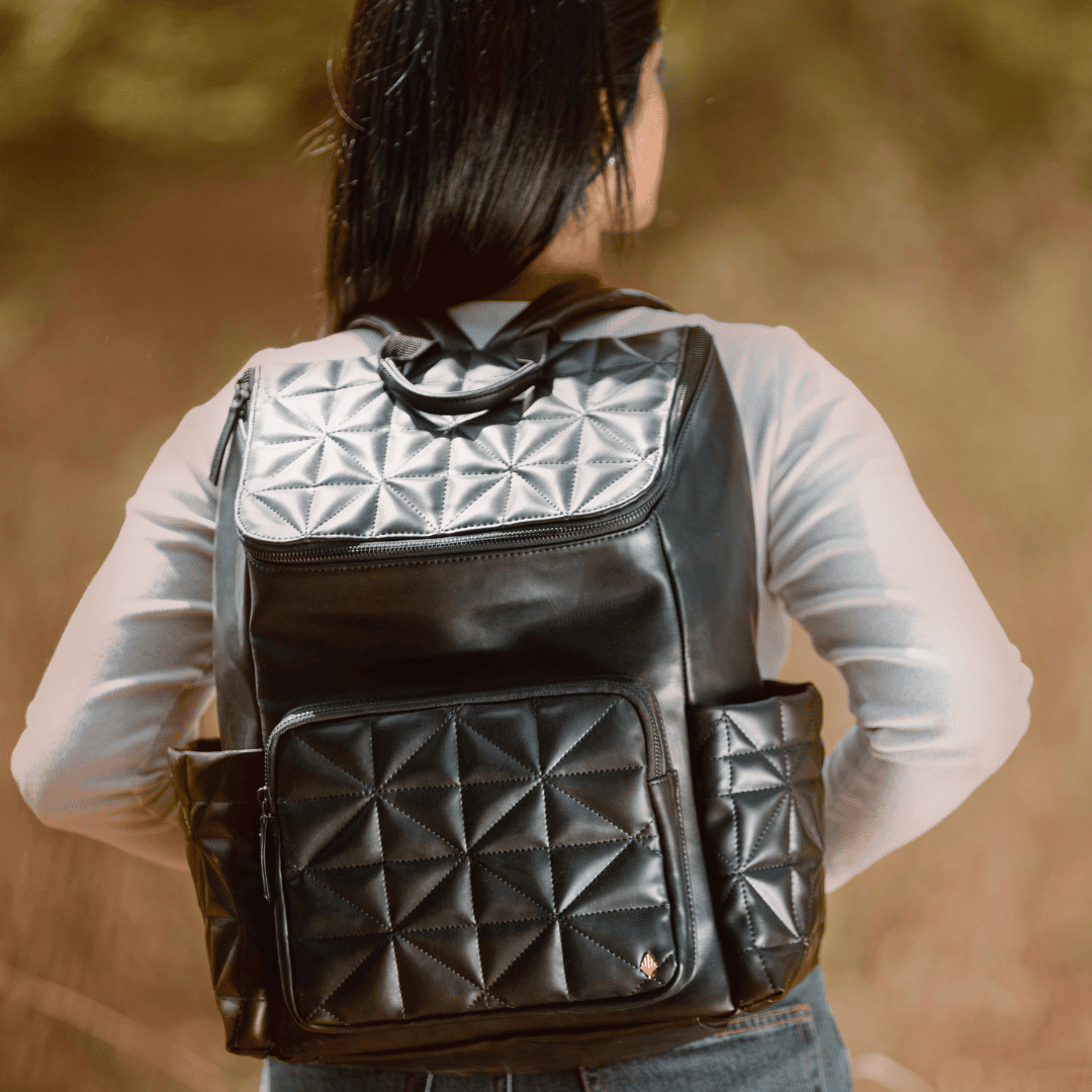 Elm Black Plant Leather Backpack