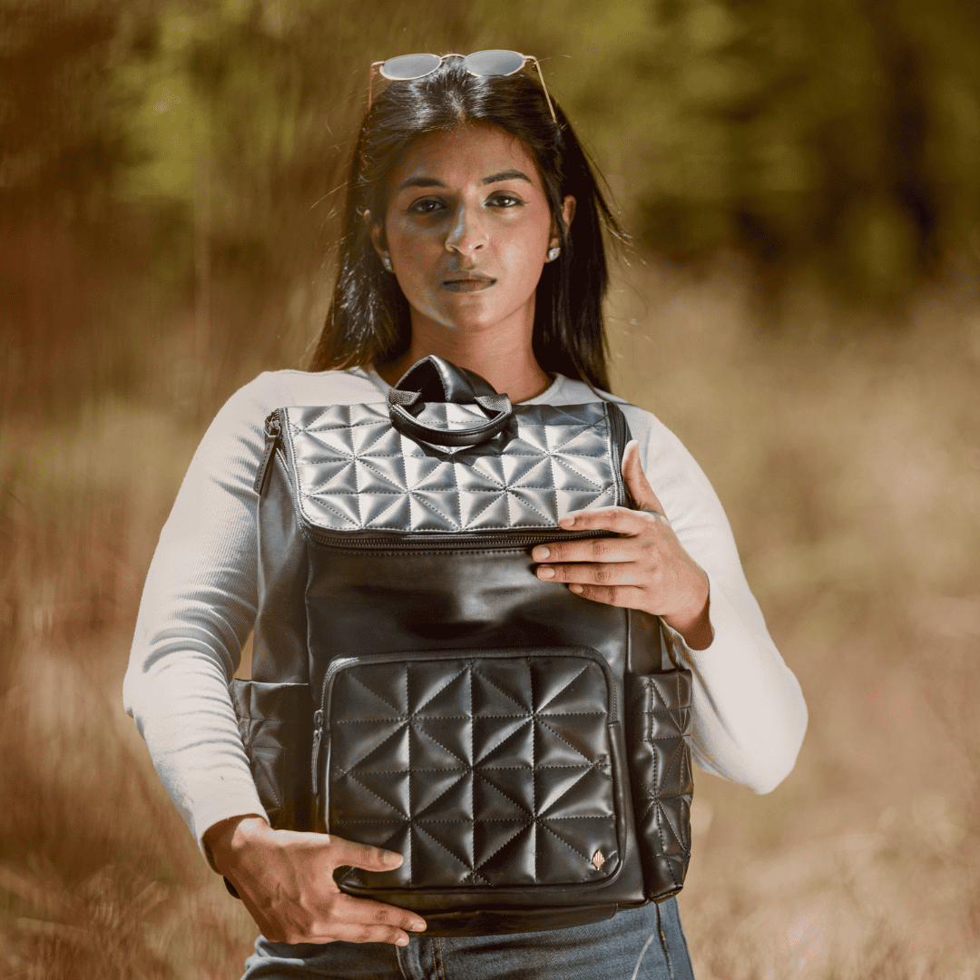 Elm Black Plant Leather Backpack