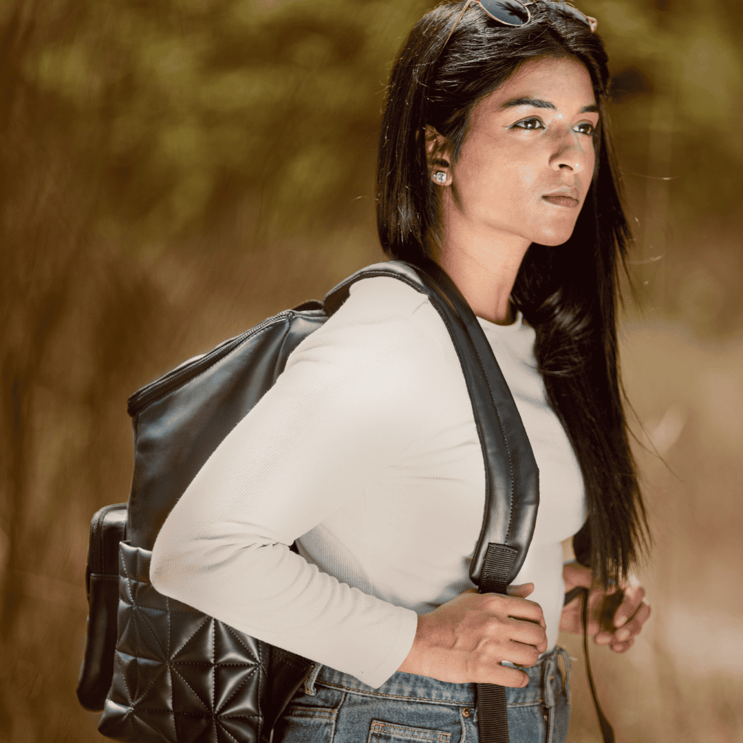 Elm Black Plant Leather Backpack