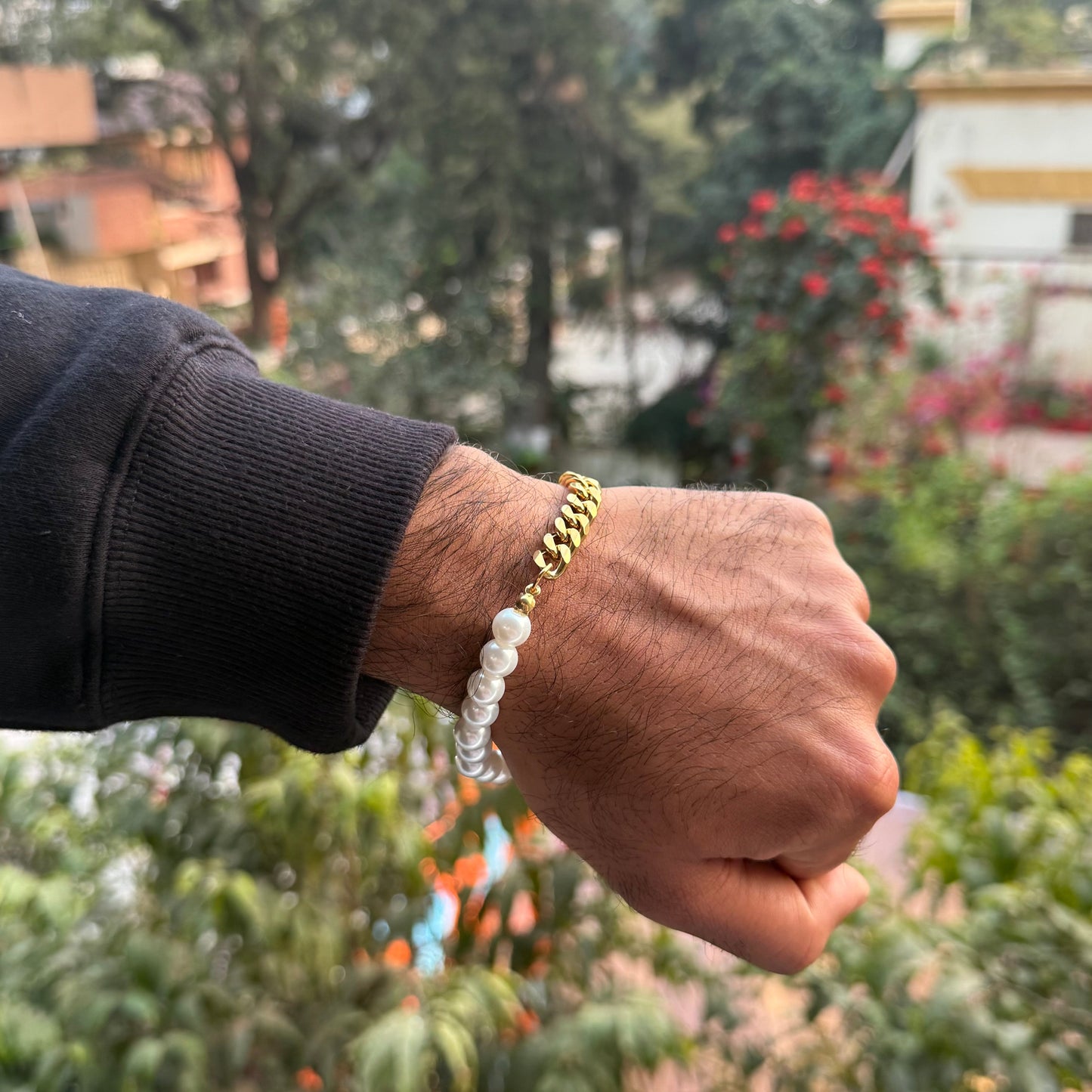 PEARL HALF & HALF BRACELET (GOLD)