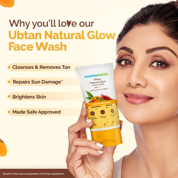 Mamaearth Ubtan Natural Glow Face Wash with Turmeric & Saffron for Tan Removal – 150 ml