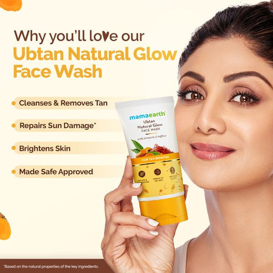 Mamaearth Ubtan Natural Glow Face Wash with Turmeric & Saffron for Tan Removal – 150 ml