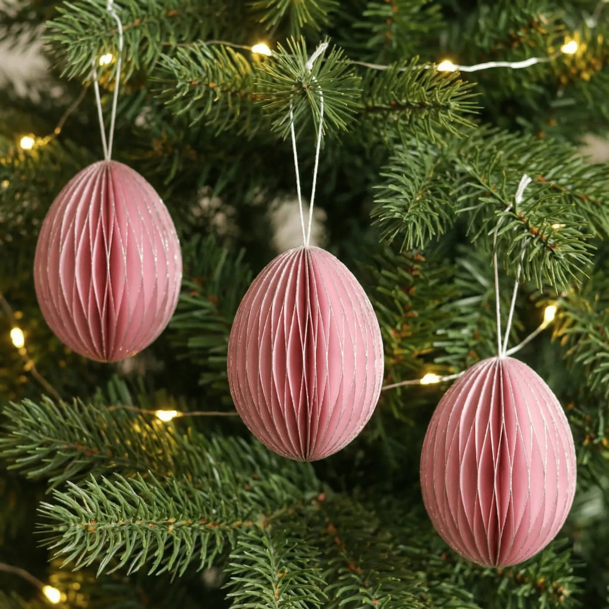 Christmas Ornaments Festive Pink With Silver Glitter