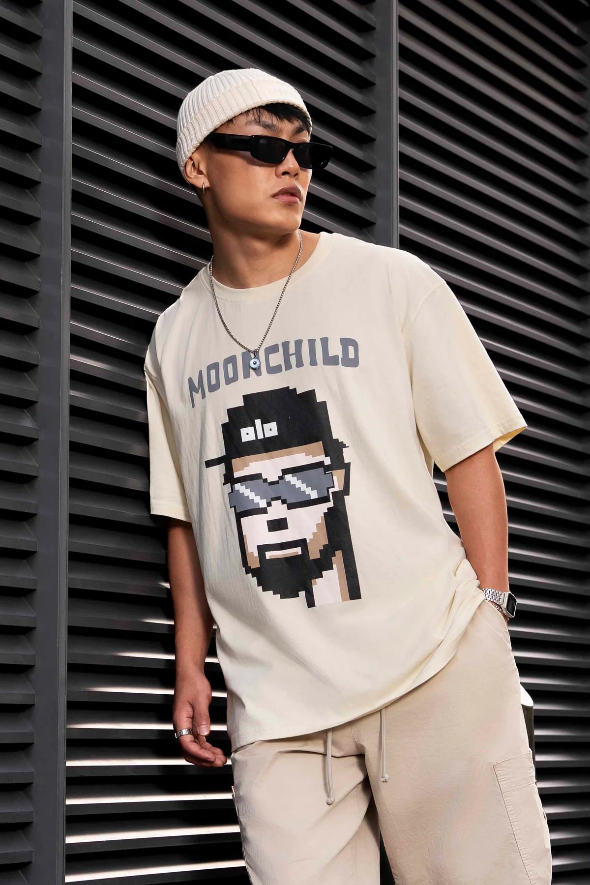 Moonchild Pixel Art Oversized Off-White T-shirt