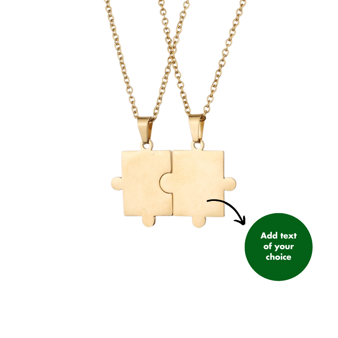 PERSONALISED PUZZLE NECKLACE SET OF 2 - 18K WHITE/GOLD-PLATED