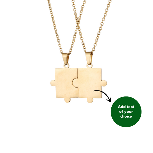 PERSONALISED PUZZLE NECKLACE SET OF 2 - 18K WHITE/GOLD-PLATED