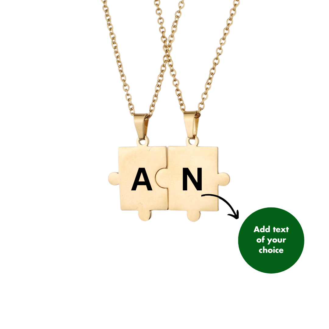 PERSONALISED PUZZLE NECKLACE SET OF 2 - 18K WHITE/GOLD-PLATED