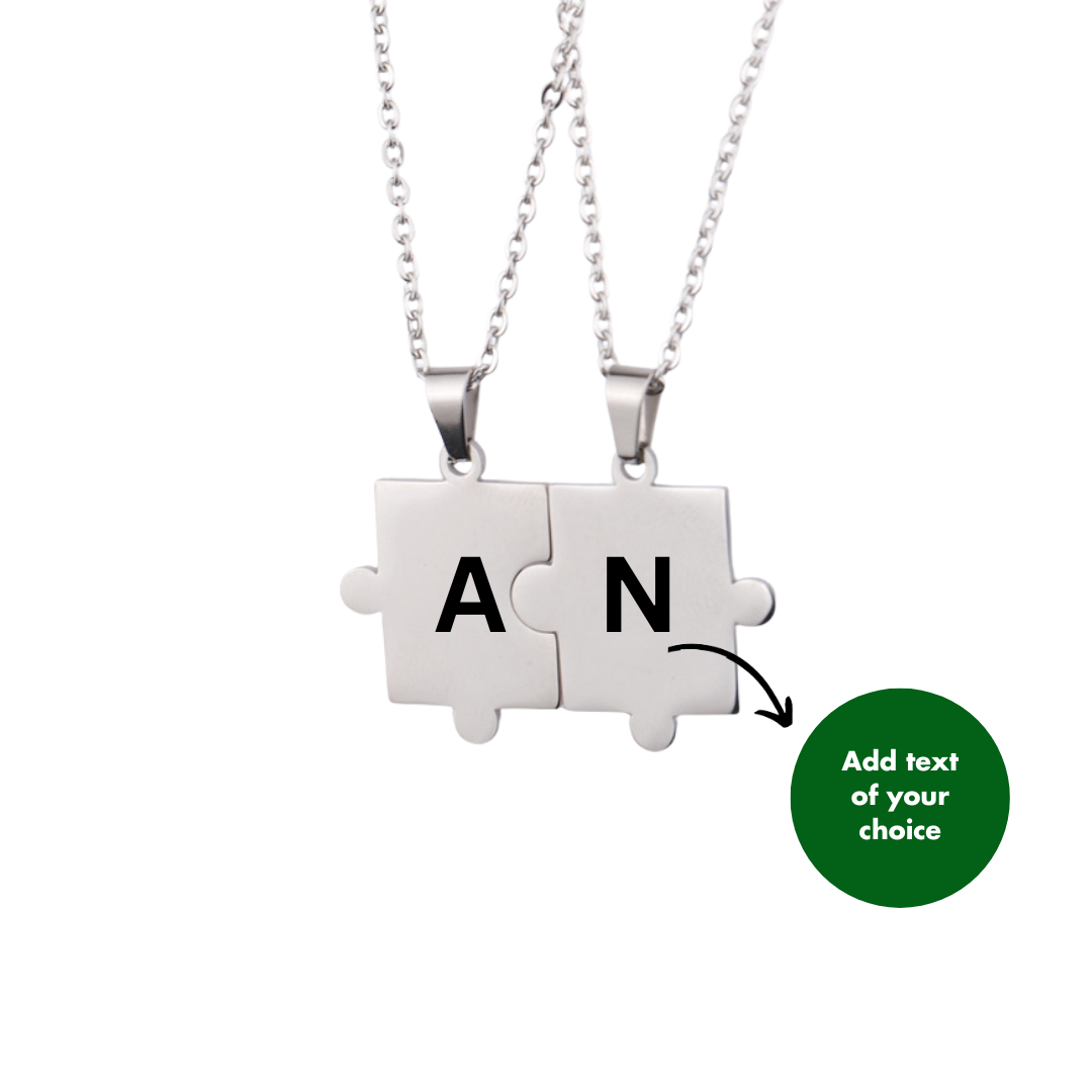 PERSONALISED PUZZLE NECKLACE SET OF 2 - 18K WHITE/GOLD-PLATED