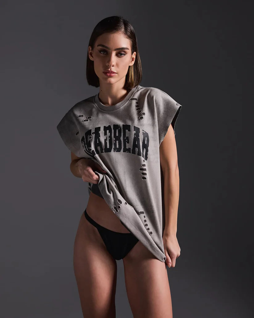 Distressed Washed Grey Tank