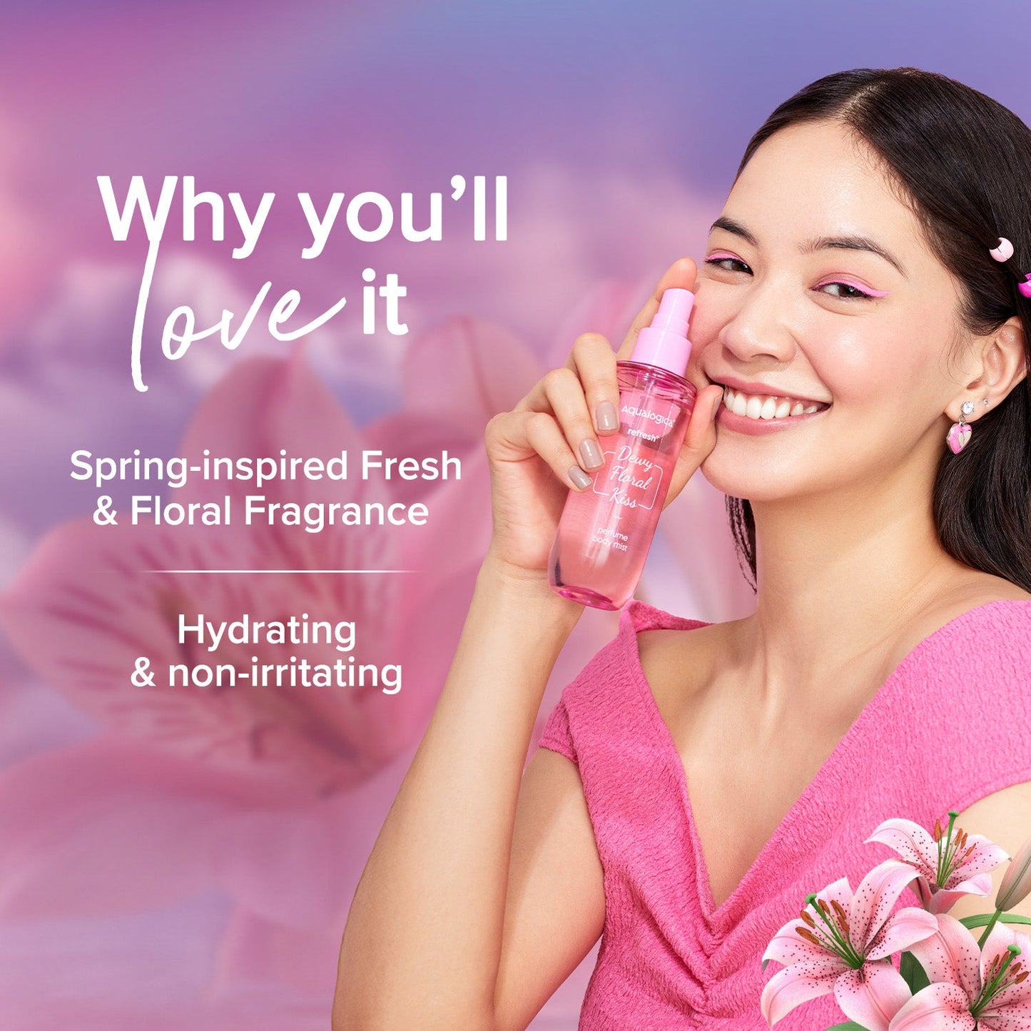 Aqualogica Refresh+ Dewy Floral Kiss Perfume Body Mist with Zemea & Hyaluronic Acid- 150 ml