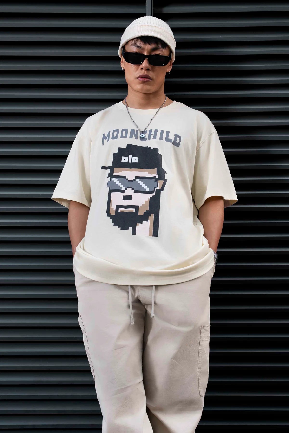 Moonchild Pixel Art Oversized Off-White T-shirt