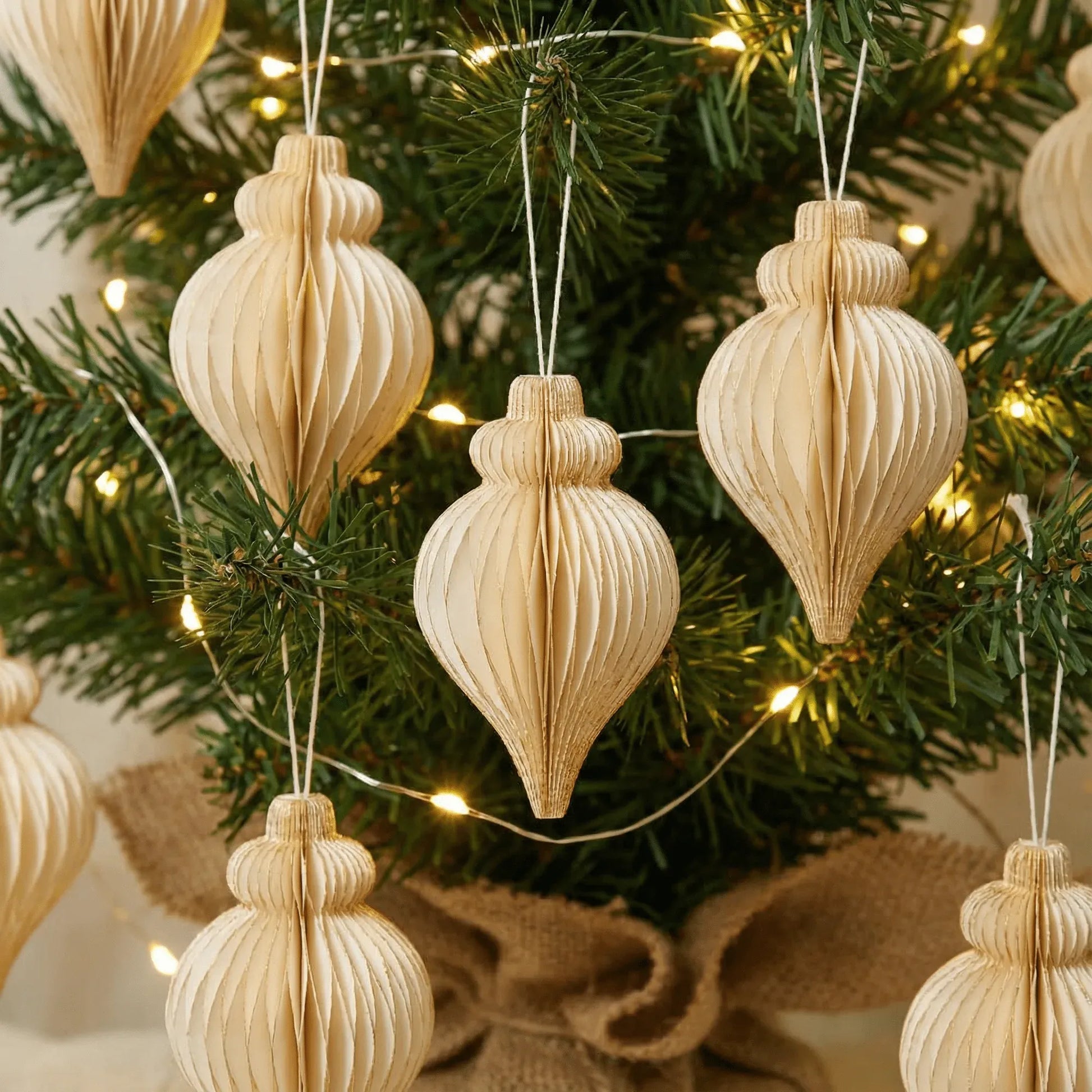 Off-White & Gold Glitter Christmas Ornaments